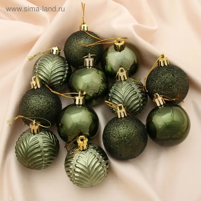 Ёлочные игрушки &laquo;Новогодние ветви&raquo;, шары новогодние, набор 12 шт., d=5 см, зелёный