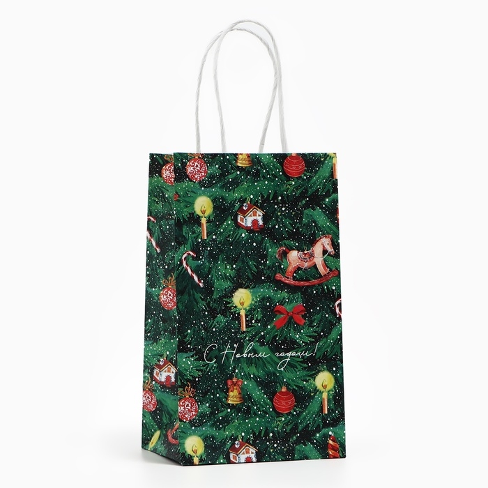Пакет подарочный новогодний крафтовый &laquo;Новогодняя ёлочка&raquo;, 12 х 21 х 9 см, Новый год