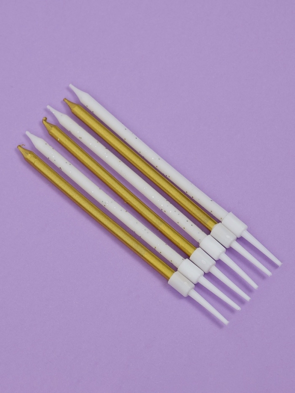 Свечи для торта  Свечи для торта "Блестящая вечеринка", 6 шт, белый, золотой и белый
