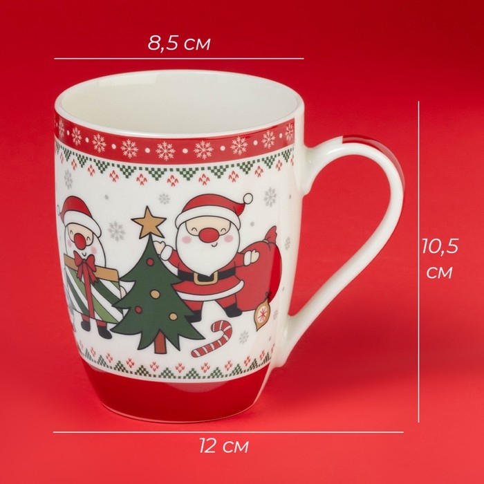 Новогодняя кружка Доляна «Новогодний подарок», 370 мл, 12×8,5×10,5 см, цвет белый