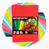 Цветной картон тонированный, 36 листов, 18 цветов, немелованный, двусторонний, 140 г/м&sup2;, Мстители