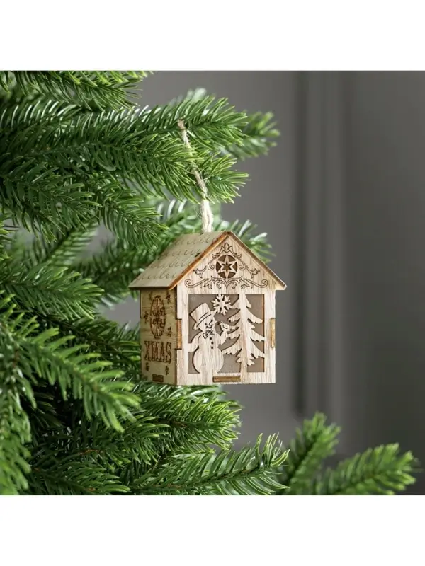 Ёлочная игрушка &laquo;Домик со снеговиком&raquo;, 8&times;6.5&times;6 см, от батареек, свечение тёплое белое