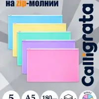 Набор папок-конвертов на ZIP-молнии А5 Calligrata &laquo;Акварель&raquo;, 180 мкм, 5 штук, полупрозрачные, МИКС