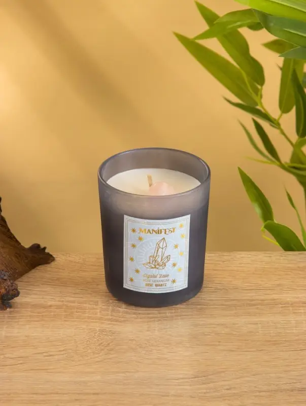 Свеча в стекле с камнем Manifest роза 200 гр соевый воск Свеча в стекле с камнем Manifest роза 200 гр соевый воск