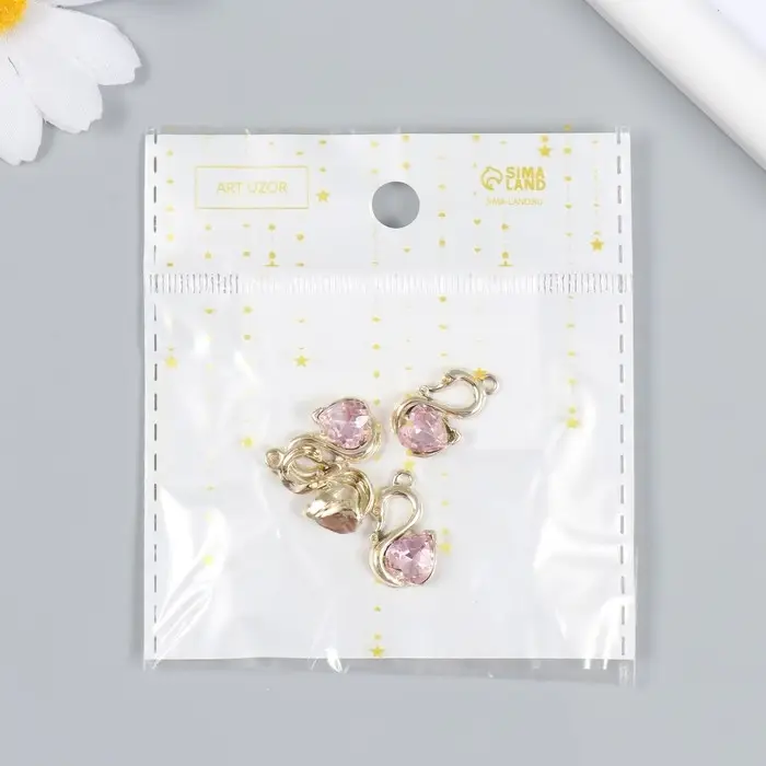 Металлический элемент, декоративная подвеска «Арт Узор. Лебедь с розовым камнем», стразы, 2×1.2 см