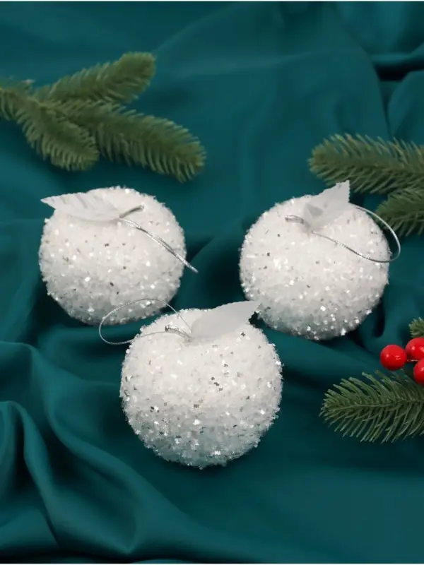 Ёлочные игрушки 3 шт. &laquo;Яблочко&raquo; 7&times;7.5 см, белый