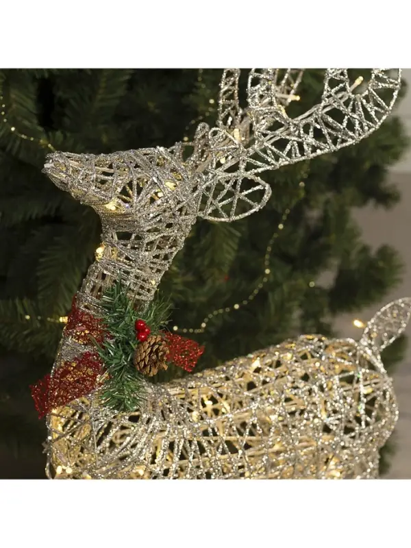 Светодиодная фигура &laquo;Олень с санями серебристый&raquo;, олень: 50&times;85&times;18 см, сани: 70&times;43&times;22 см, металл, 220 В, свечение тёплое белое