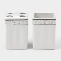 Набор аксессуаров для ванной комнаты &laquo;Завитки&raquo;, 4 предмета, мыльница, дозатор для мыла, 2 стакана, белый