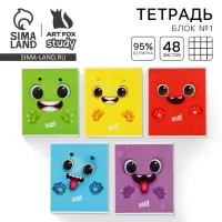 Тетрадь в клетку, 48 л., А5, на скрепке, блок №1, Boo!, МИКС Тетрадь в клетку, 48 л., А5, на скрепке, блок №1, Boo!, МИКС