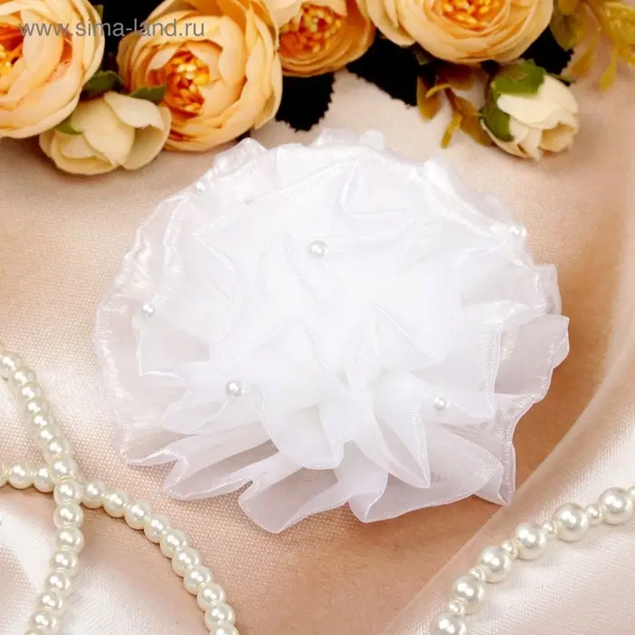 Бант для волос на резинке &laquo;Школьница&raquo;, волна жемчуг, d=9 см, белый
