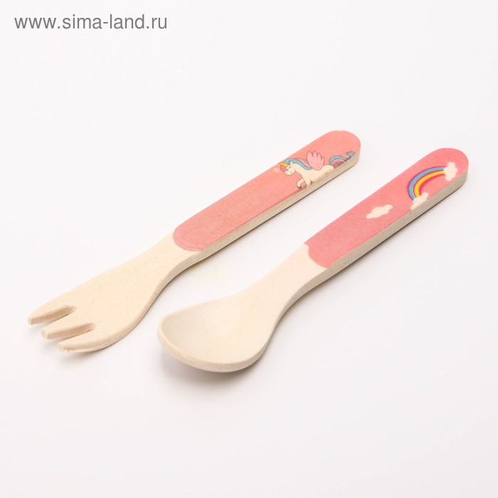 Набор бамбуковой посуды «Единорог», тарелка, миска, стакан, приборы, 5 предметов Набор бамбуковой посуды «Единорог», тарелка, миска, стакан, приборы, 5 предметов