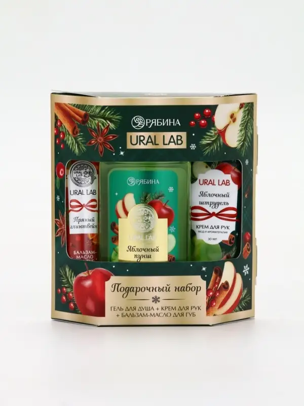 URAL LAB Арома Саунд Набор гель для душа, крем для рук и бальзам для губ, яблоко URAL LAB Арома Саунд Набор гель для душа, крем для рук и бальзам для губ, яблоко