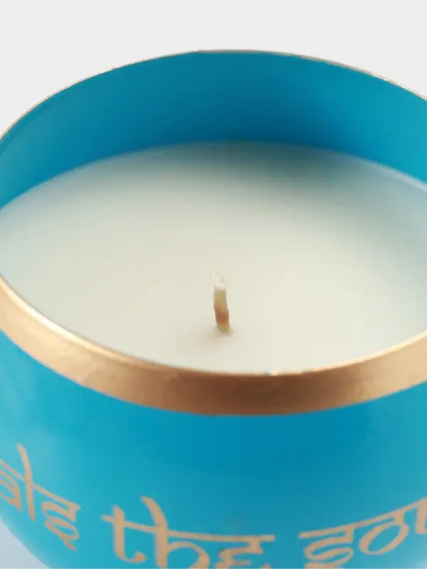 Свеча в чаше Yoga heal the soul, 200 г, 8.5&times;7 см, соевый воск, голубая