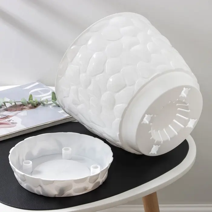 Горшок для цветов с поддоном &laquo;Камни&raquo;, 8 л, пластиковый, белый