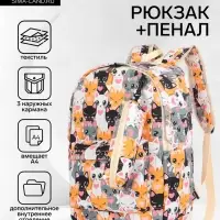 Рюкзак школьный &laquo;Котики&raquo;, с пеналом, 29&times;12&times;41 см, разноцветный