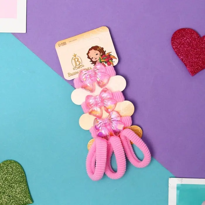 Резинка для волос  Резинка для волос "Сладость" (набор 6 шт) бантик, 2 см, розовый