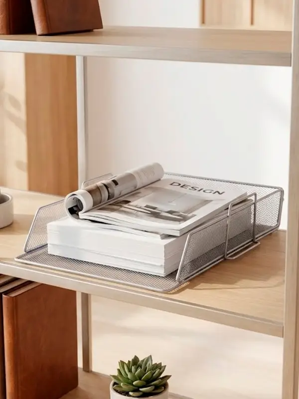 Лоток для бумаг А4, горизонтальный, металлическая сетка, 1 отделение, серый