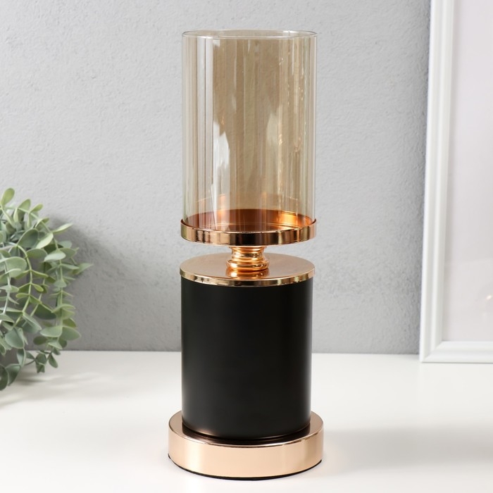 Подсвечник металл, стекло на 1 свечу  Подсвечник металл, стекло на 1 свечу "Камилла" d=9 см золото 12х12х29 см