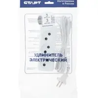 Удлинитель СТАРТ УХ6-103, 3 розетки, 3 м, 6 А, ШВВП, с заземлением, белый