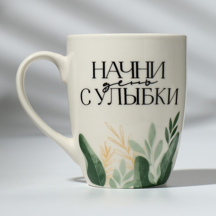 Кружка керамическая с ложкой «Начни день с улыбки», 310 мл, цвет белый Кружка керамическая с ложкой «Начни день с улыбки», 310 мл, цвет белый