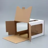 Коробка под торт 2 окна, с ручками, белая, + подложка 2.5 золото - белый, 24&times;24&times;20 см