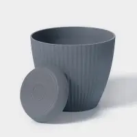 Горшок для цветов Ribbed, 1 л, d=13.5 см, h=12 см, пластиковый, с поддоном, серый