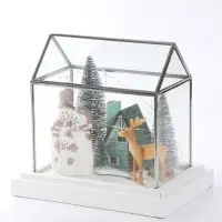 Фигура с подсветкой &laquo;Снеговички и олень у домика с елями&raquo;, 24.5&times;17.5&times;22.5 см, стекло