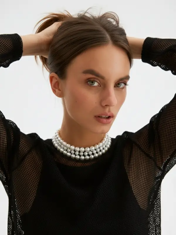 Чокеры из бусин &laquo;Сияние жемчуга&raquo;, 3 шт. бусины №14.10, 8, L=43 см, белый в серебре