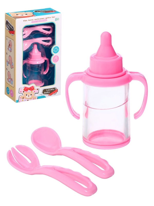 Набор аксессуаров для пупса: бутылочка, ложка, вилка