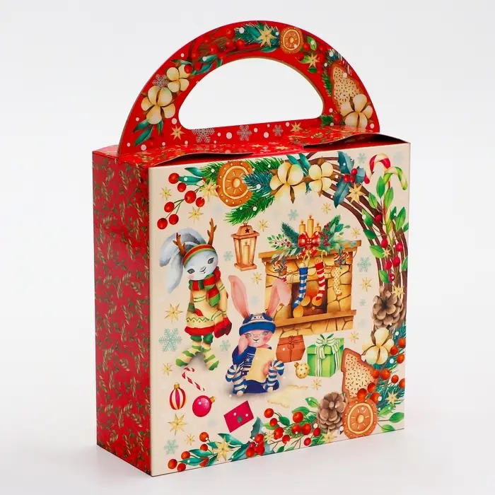Коробка подарочная новогодняя складная «ХэппиТайм» 17×6.5×17 см