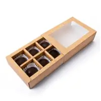 Коробка для 6 конфет с окном, крафт, 13.7×9.85×3.85 см
