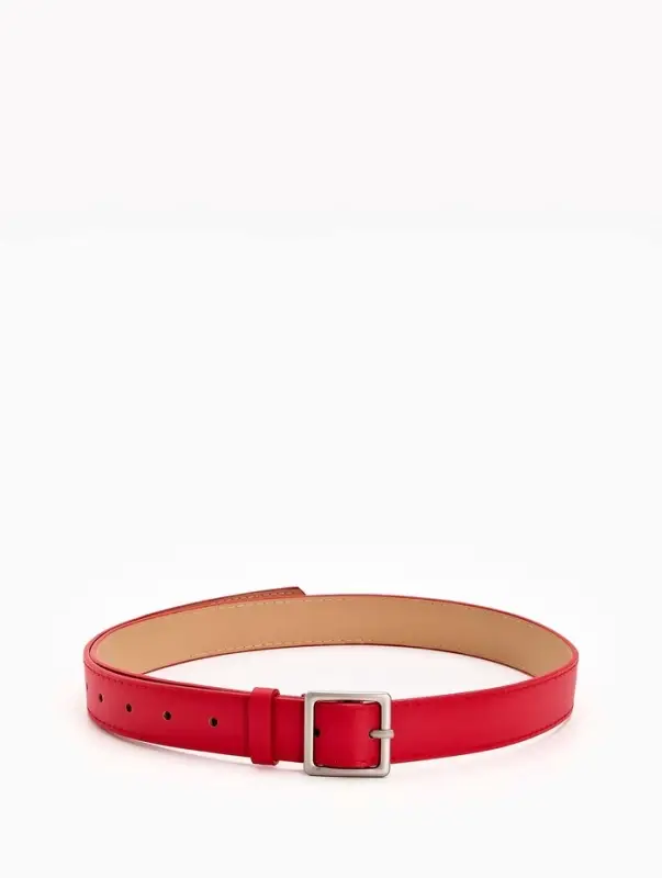 Ремень женский, 110&times;3 см, квадратная матовая металлическая пряжка, серебристая, красный