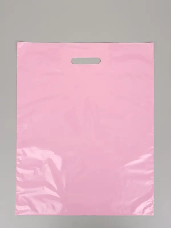 Пакет с вырубной усиленной ручкой ПВД 40х50 45 мкм Розовый