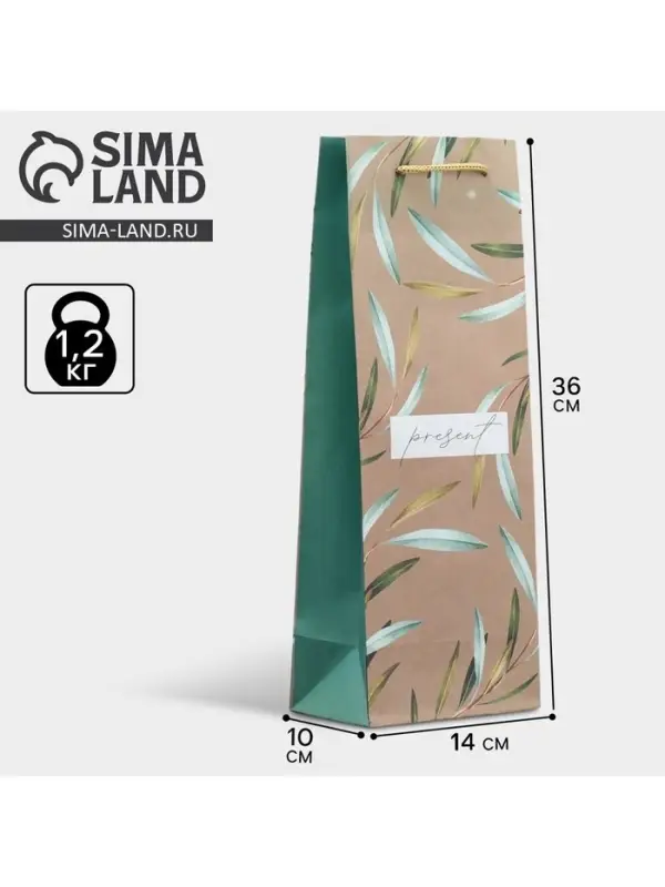 Пакет подарочный под бутылку Present, 36&times;14&times;10 см