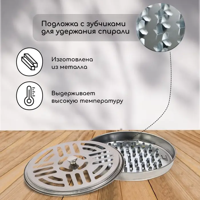 Подставка для спиралей, благовоний с крышкой, металл, 14.5/14.5/3, SAFEX