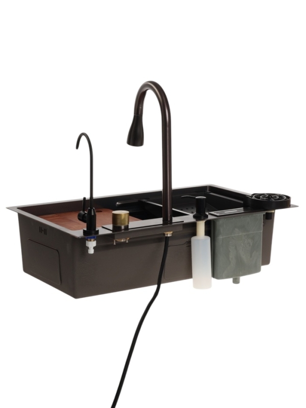 Кухонная мойка ZEIN M04, S=3.0 и 0.7 мм, смеситель, корзины, кран для питьевой воды, графит Кухонная мойка ZEIN M04, S=3.0 и 0.7 мм, смеситель, корзины, кран для питьевой воды, графит