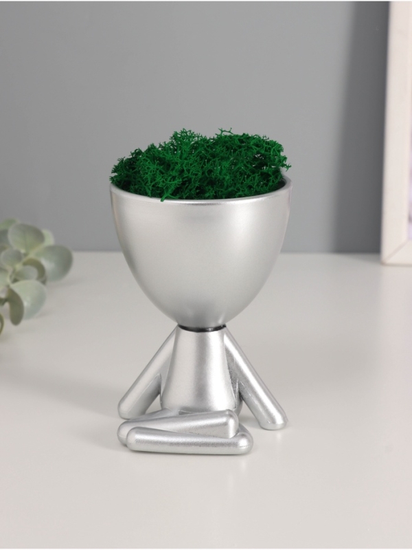 Кашпо пластиковое "Мистер Грин йог" 10,5*7,5*7,3 см серебро