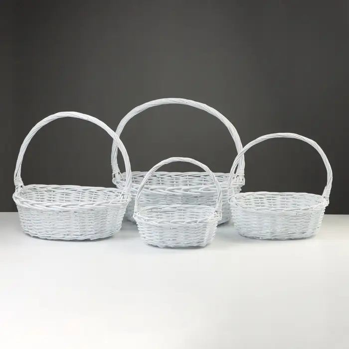Корзина плетёная для хранения, лоза, овальная, с ручкой, белая, набор 4 шт.
