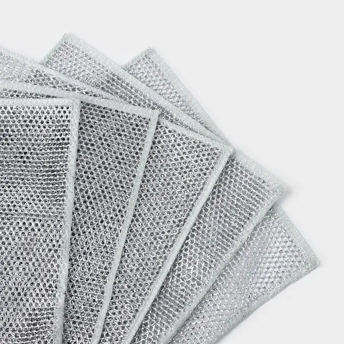 Сетка для мытья посуды узелковая, металлическая, однослойная, 5 шт., 19&times;19 см