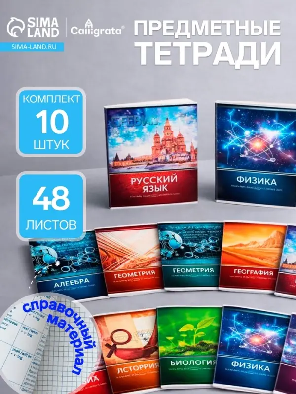 Тетради предметные Calligrata &laquo;Металл&raquo;, 10 предметов, 48 листов, со справочным материалом, обложка из мелованного картона