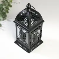 Подсвечник металл, стекло на 1 свечу "Фонарик. Фес" чёрная 21,5х9,7х9,7 см