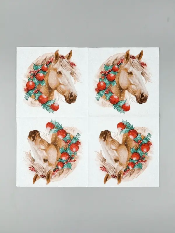 Салфетки бумажные New Line Fresco «Белая лошадь с новогодними украшениями», 33х33 см, 2 слоя 20 лист