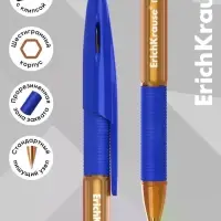 Ручка шариковая ErichKrause R=301 Amber Stick & Grip, узел 0.7 мм, синяя