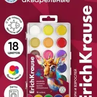 Акварель 18 цветов, ErichKrause Safari, с УФ защитой яркости, без кисти, пластиковая коробка, европодвес