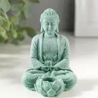 Подсвечник/подставка под конус полистоун "Будда и лотос" зелёный d=1,5 см 7,7х5,5х9 см