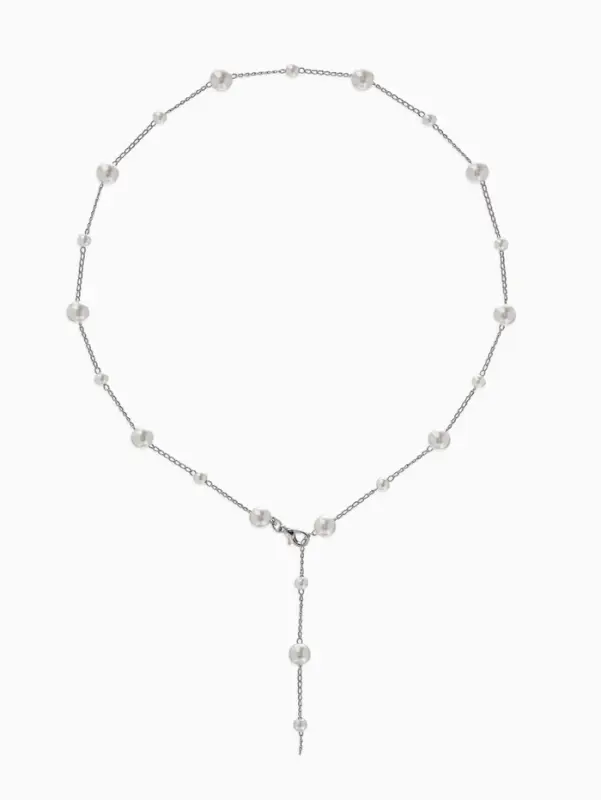 Кулон-трансформер &laquo;Россыпь жемчуга", регул-я застежка, бус №6,8,L=50см, цвет белый в серебре   10969