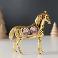 Сувенир  Лошадь с 4-мя розовыми хрусталиками, 9х3х9 см.
