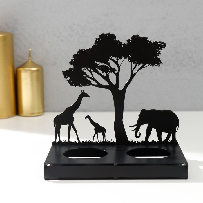 Подсвечник металл на 2 свечи Подсвечник металл на 2 свечи "Жирафы Африки" чёрный 15,2х15х6,8 см