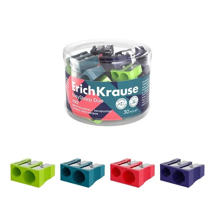 Точилка пластиковая ErichKrause EasySharp Duo, Reef, ассорти