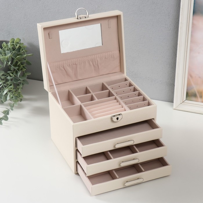 Шкатулка кожзам для украшений  Шкатулка кожзам для украшений "Винта" молочная 22х17х18 см